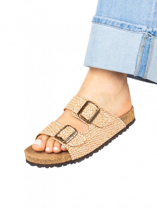Bio Slide Sandal with Textile Buckles Bio Slide Sandal with Textile Buckles