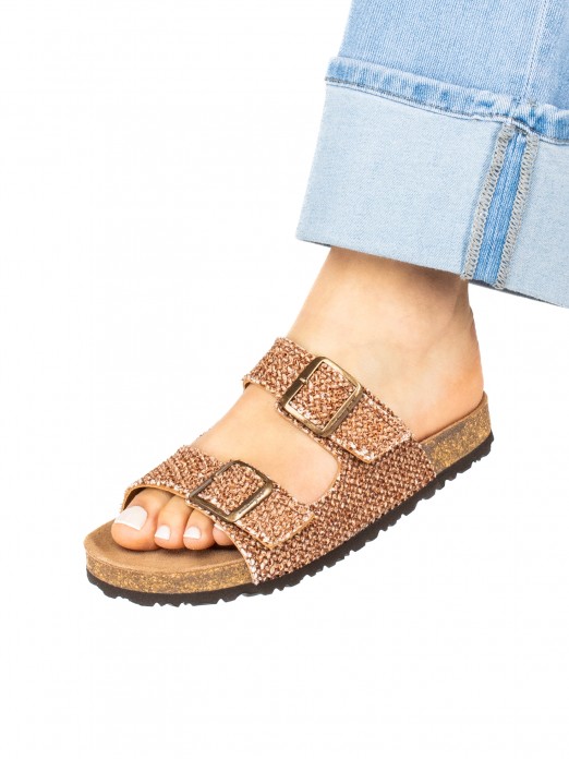 Bio Slide Sandal with Textile Buckles Bio Slide Sandal with Textile Buckles
