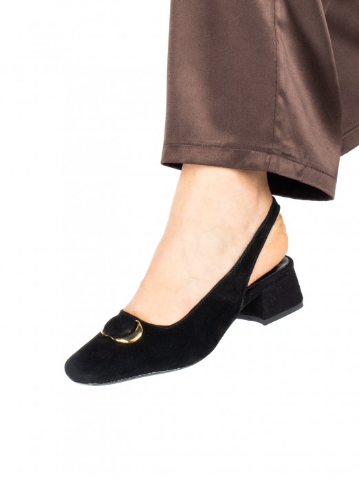 Sapato Slingback de Salto Baixo em Camurça Sapato Slingback de Salto Baixo em Camurça