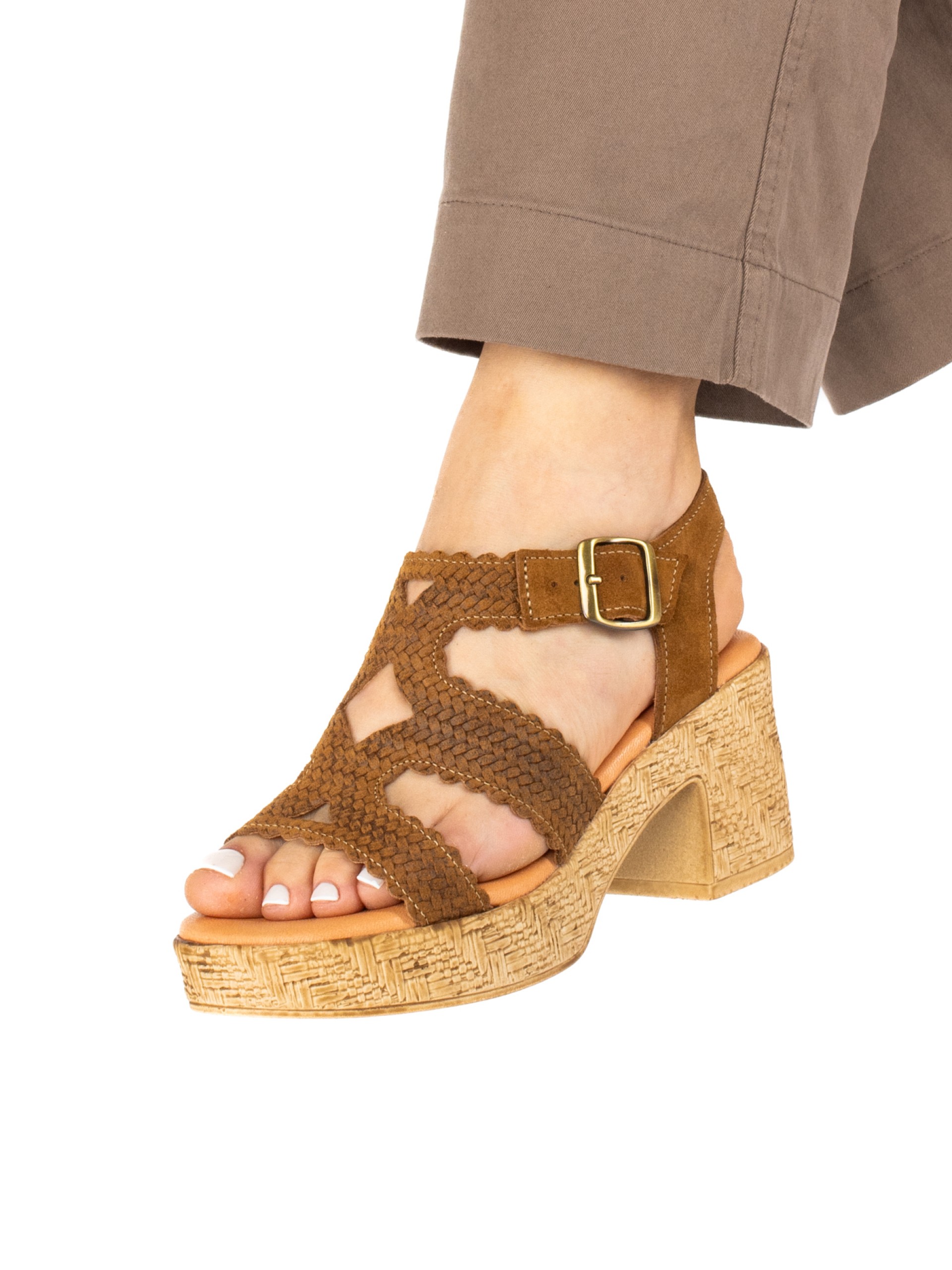 High Platform Heel Suede Sandal with Wide Straps