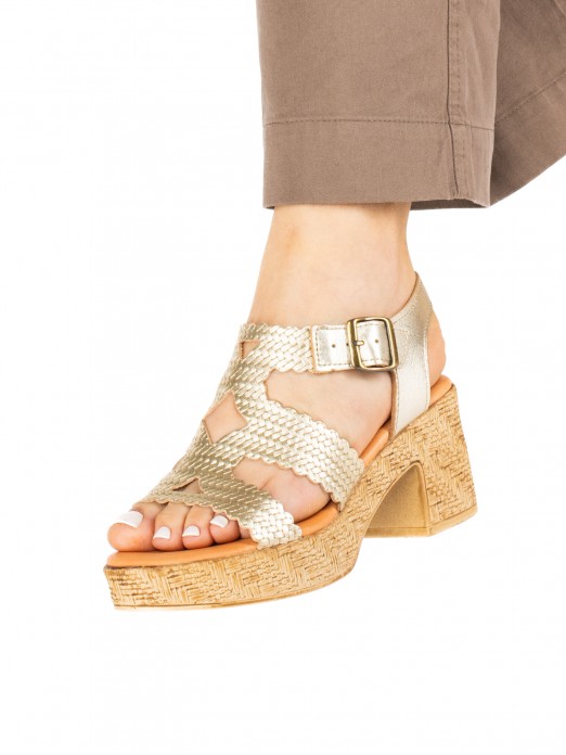 High Platform Heel Laminated Leather Sandal