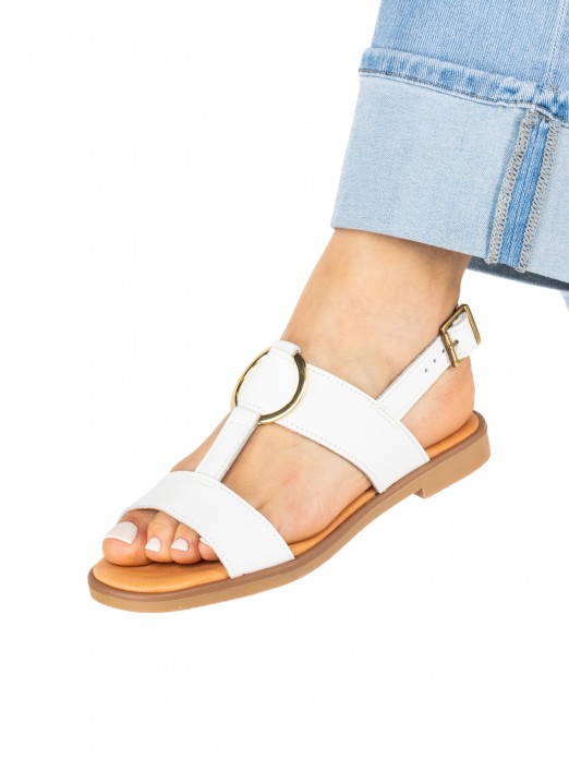 Flat Leather Sandal with Gold Detail Flat Leather Sandal with Gold Detail