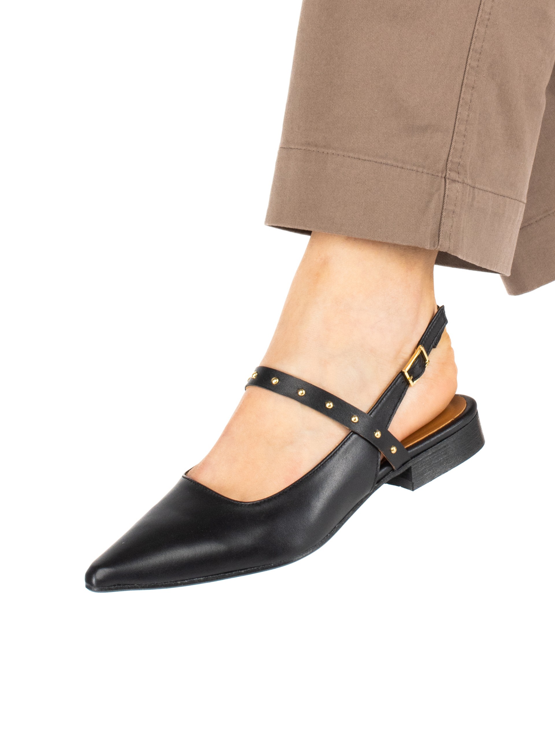 Women’s leather flat shoe with studded strap