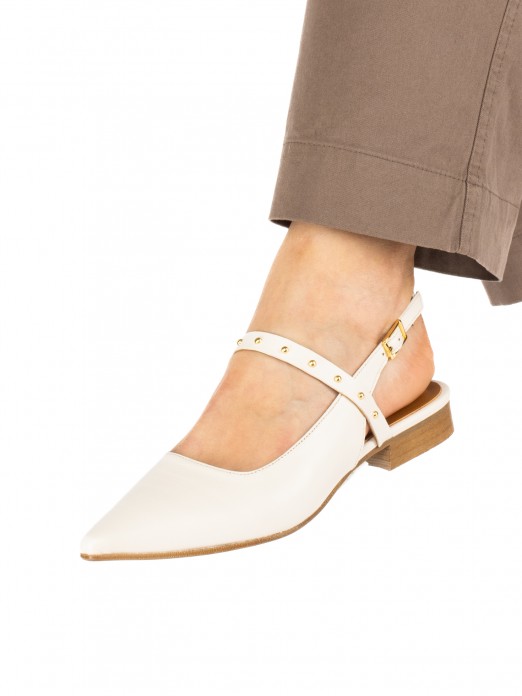 Women’s leather flat shoe with studded strap Women’s leather flat shoe with studded strap