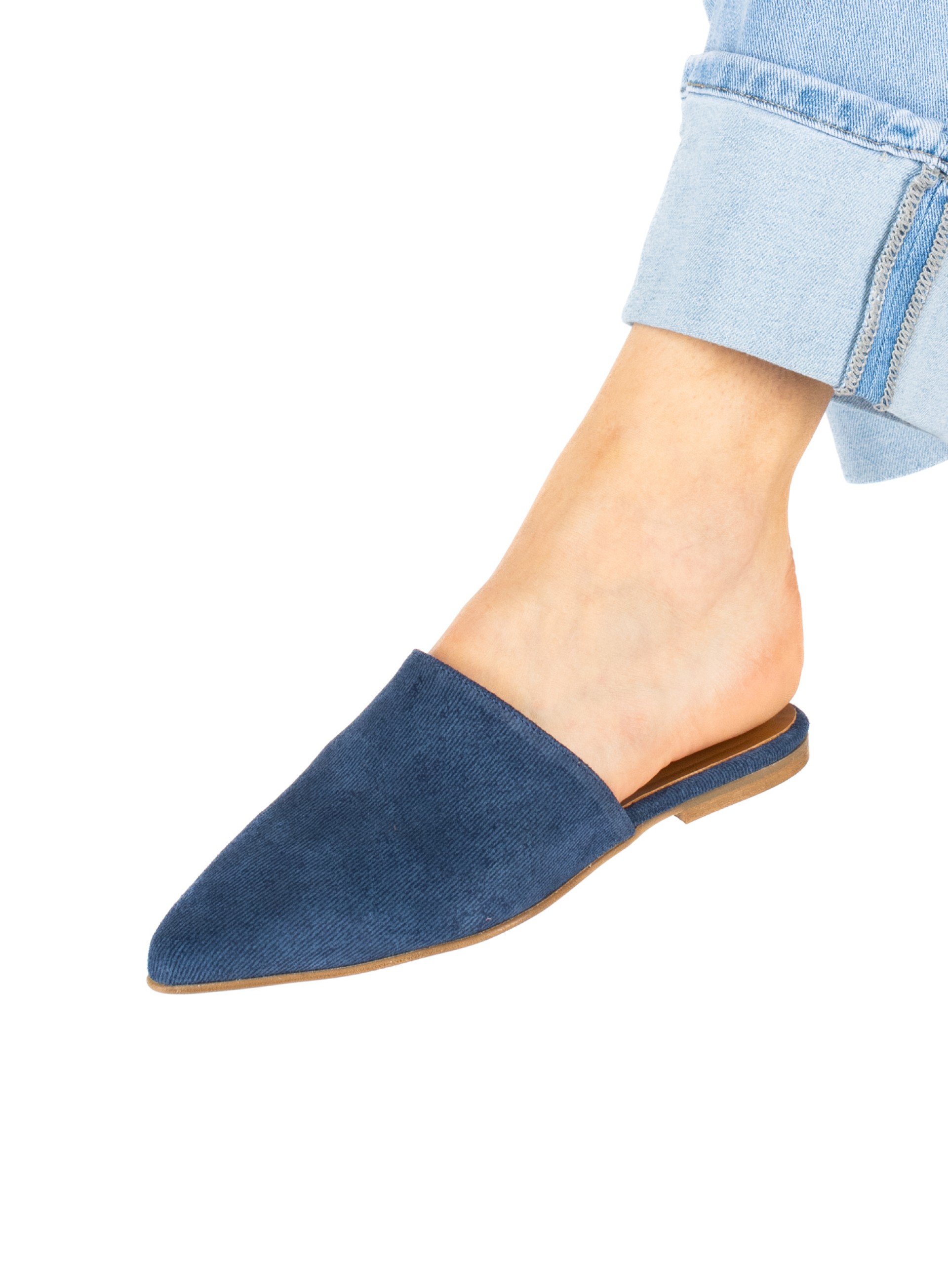 Mule rasa de senhora em camurça jeans