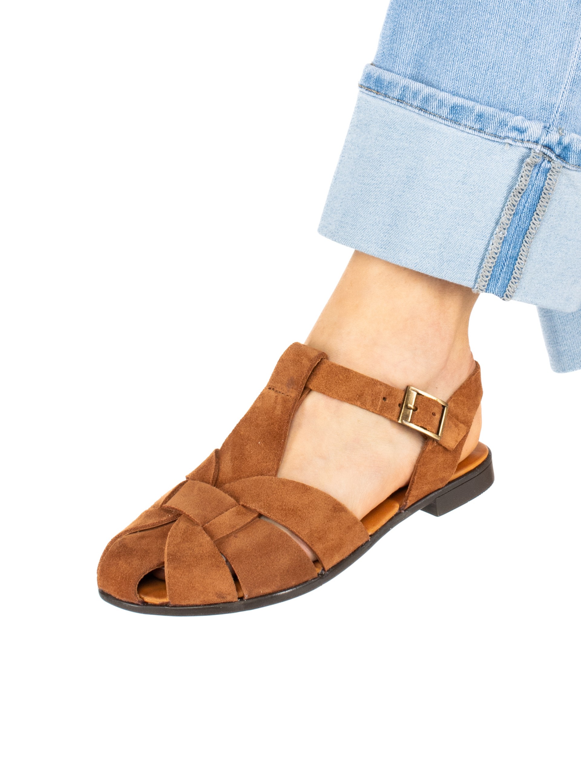 Women’s Flat Suede Sandal with Crossed Straps