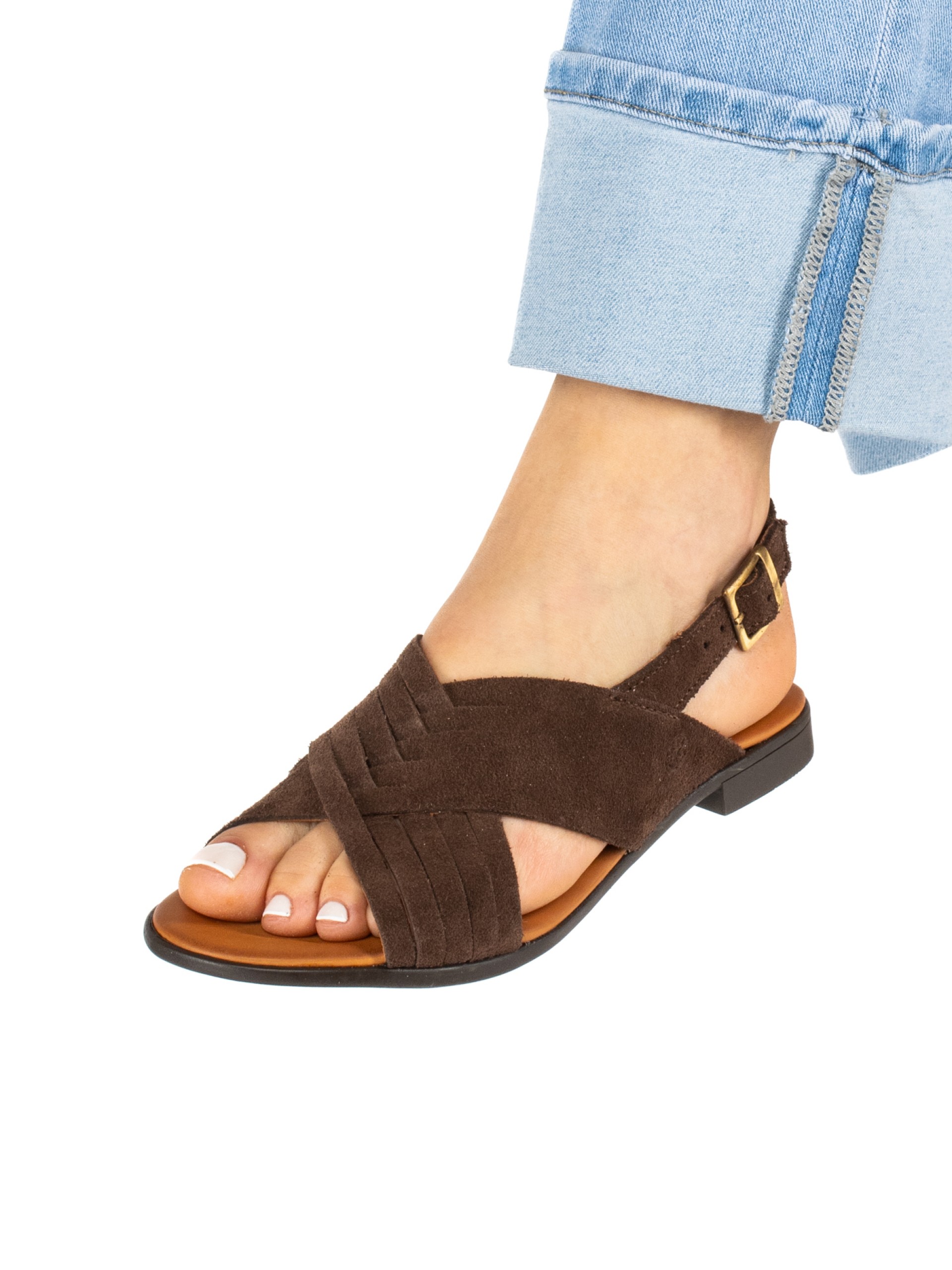 Women’s Flat Suede Sandal with Crossed Straps