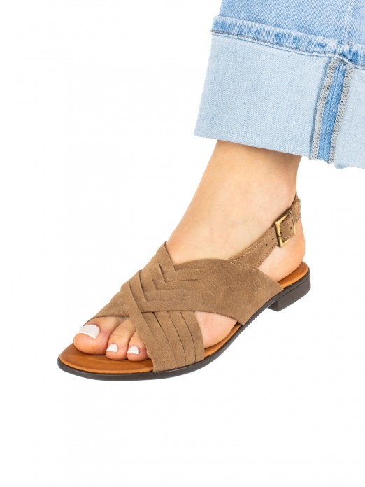 Women’s Flat Suede Sandal with Crossed Straps Women’s Flat Suede Sandal with Crossed Straps