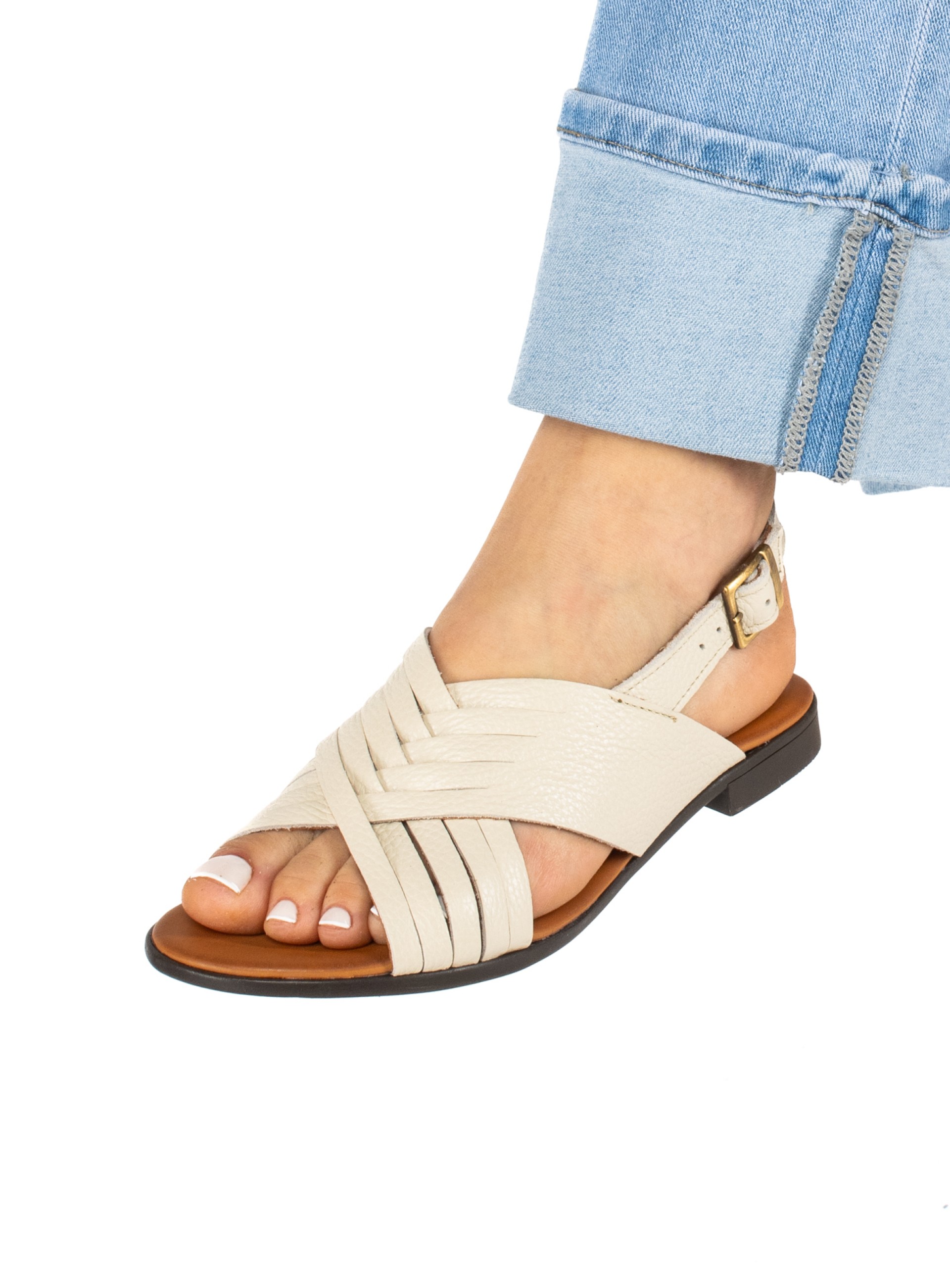 Women’s Flat Leather Sandal with Crossed Straps