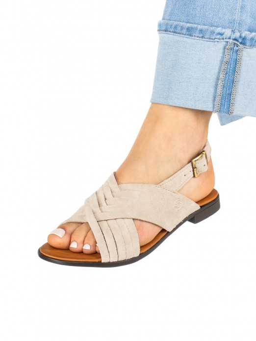 Women’s Flat Suede Sandal with Crossed Straps Women’s Flat Suede Sandal with Crossed Straps