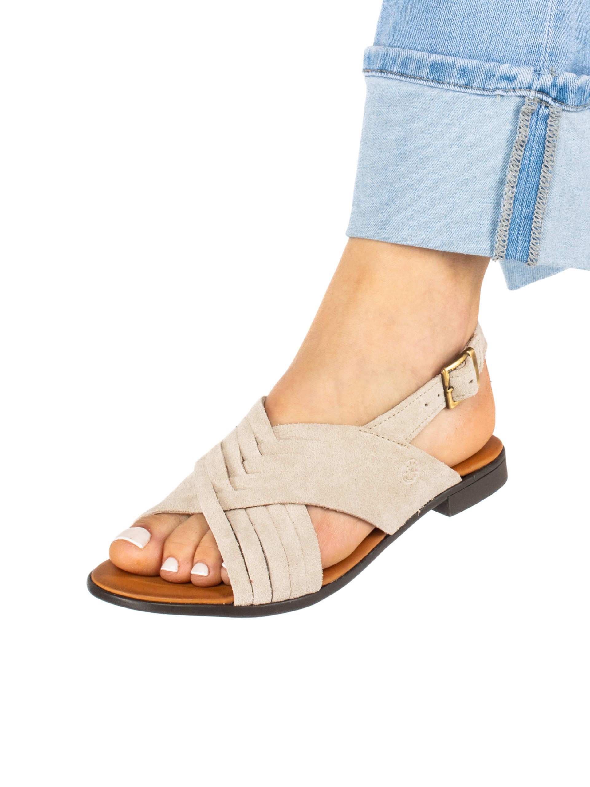 Women’s Flat Suede Sandal with Crossed Straps