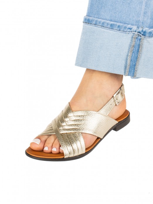 Women’s Flat Leather Sandal with Crossed Straps Women’s Flat Leather Sandal with Crossed Straps