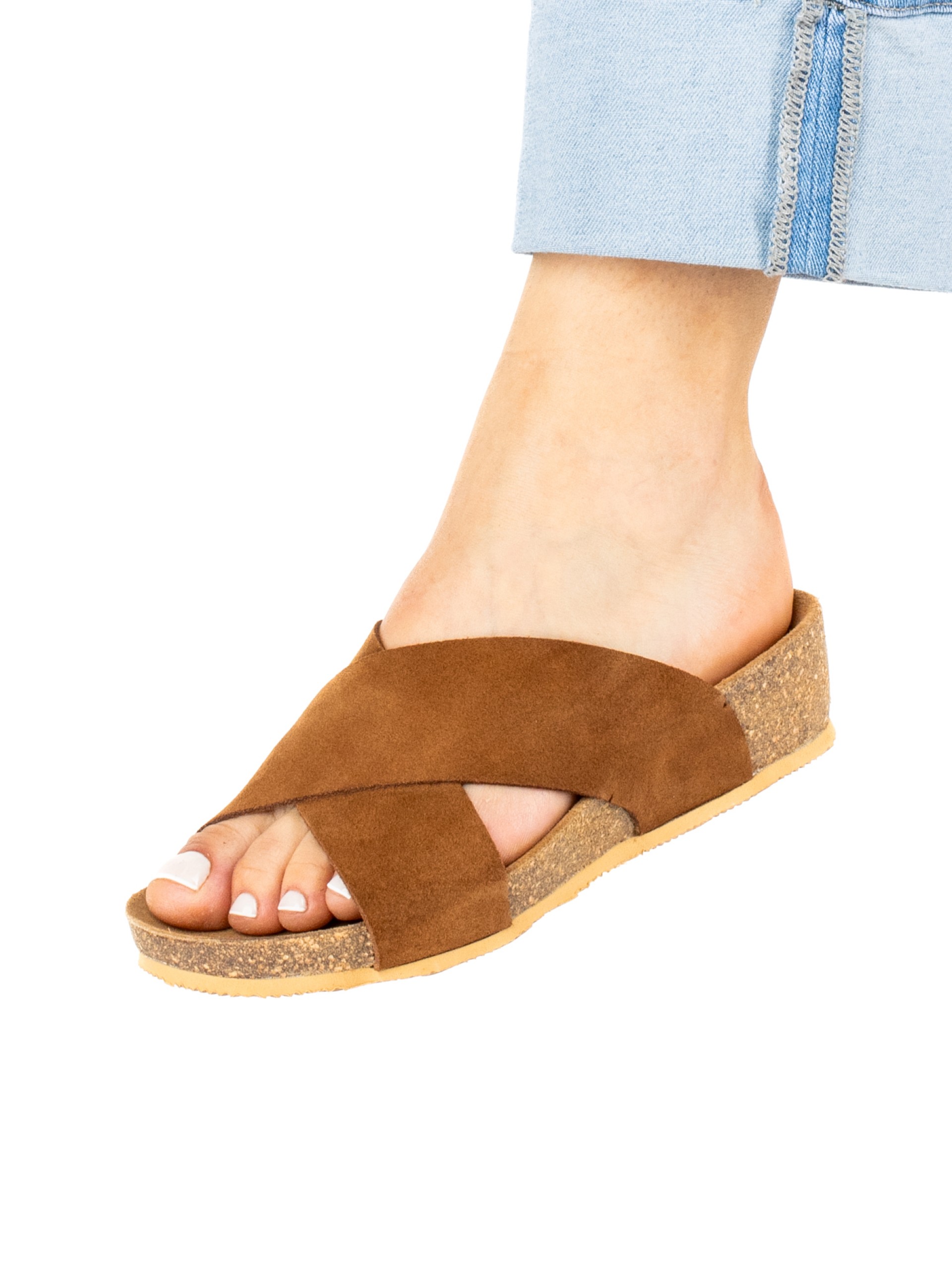 Bio Cross-Strap Slide Sandal in Suede with Wedge