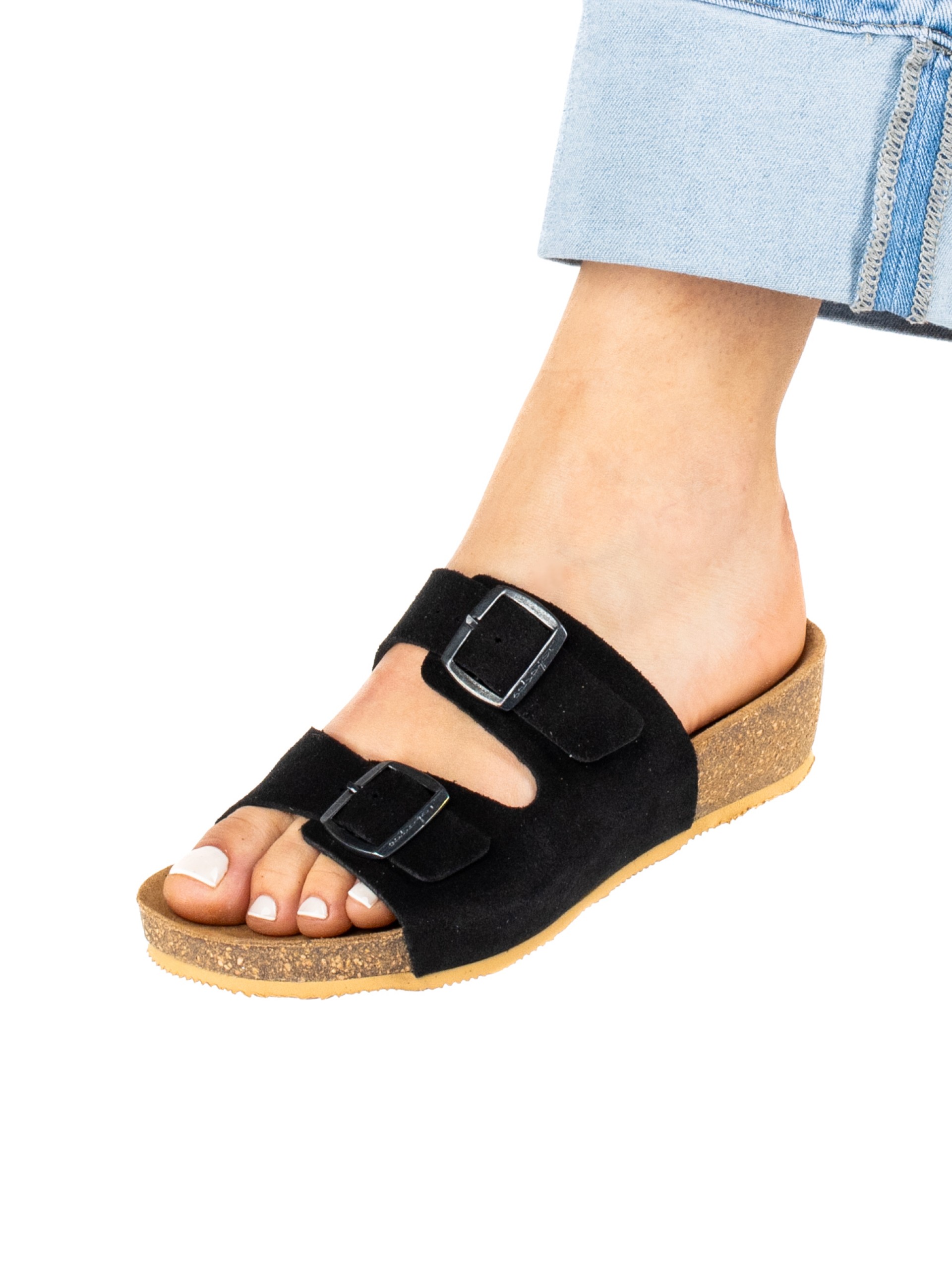 Bio Buckle Sandal in Suede with Wedge