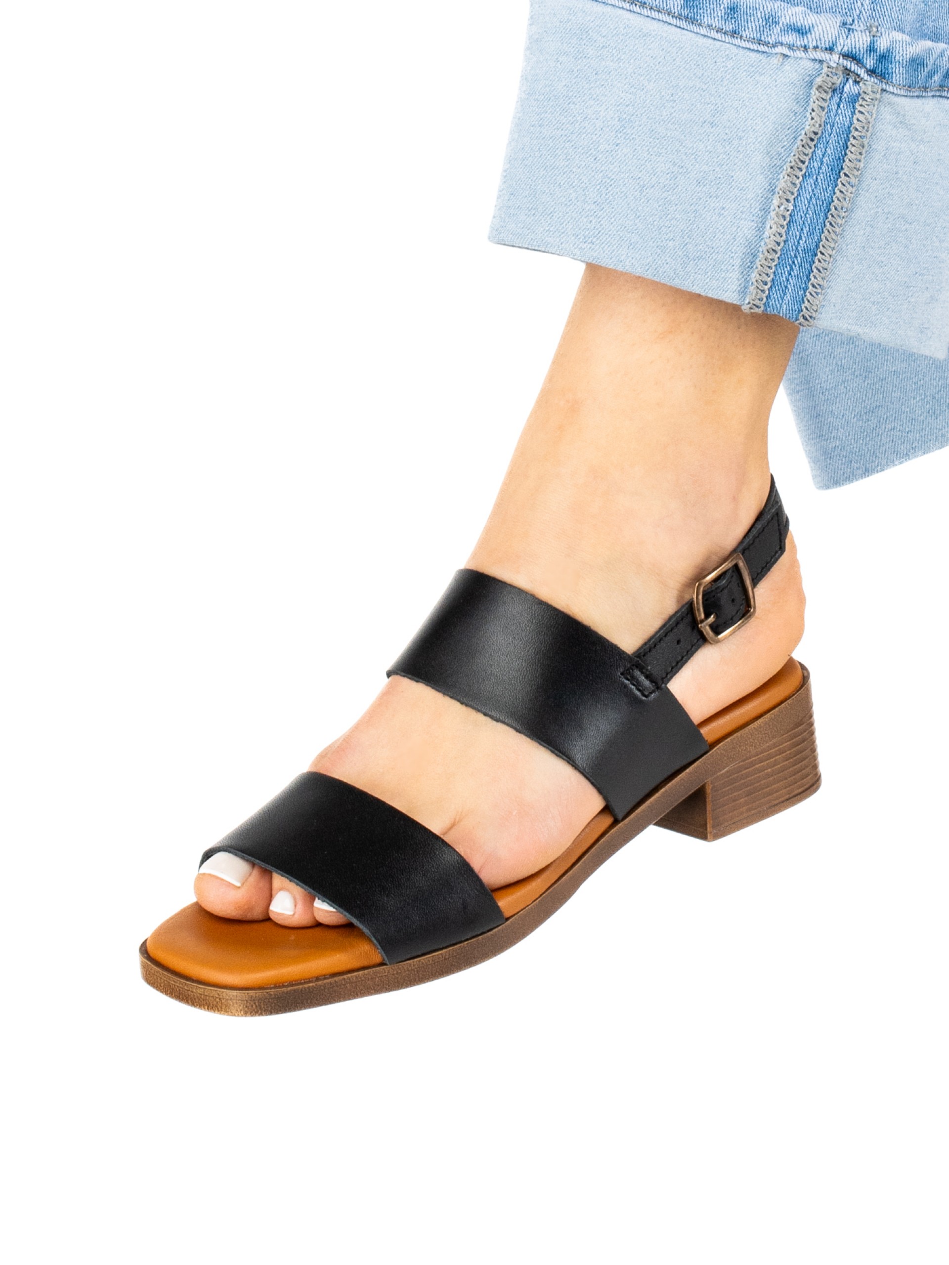 Low-Heel Sandal with Two Leather Straps