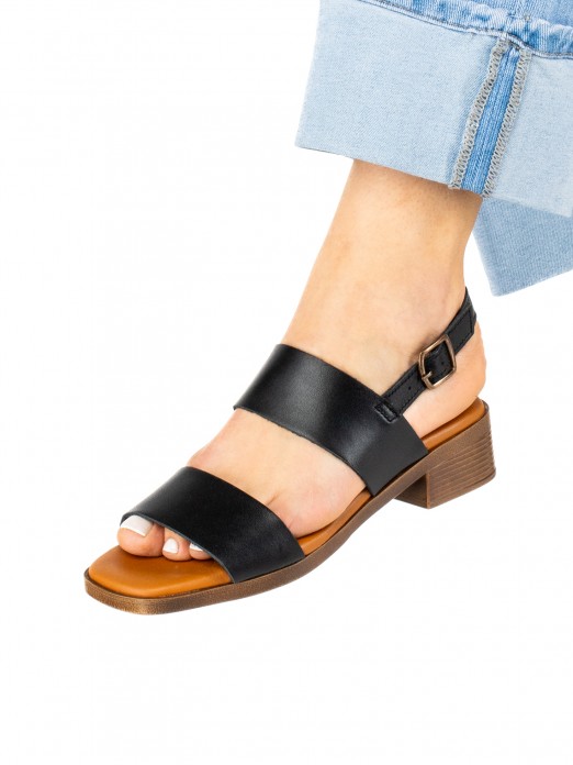 Low-Heel Sandal with Two Leather Straps Low-Heel Sandal with Two Leather Straps
