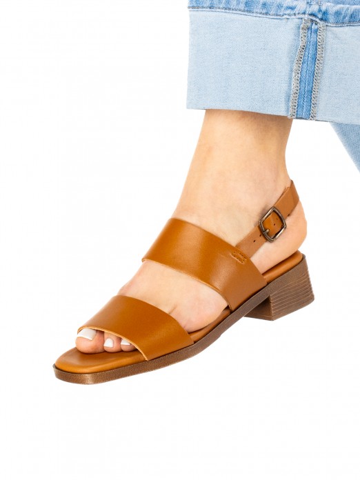 Low-Heel Sandal with Two Leather Straps Low-Heel Sandal with Two Leather Straps