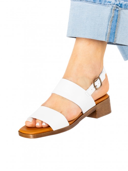 Low-Heel Sandal with Two Leather Straps Low-Heel Sandal with Two Leather Straps