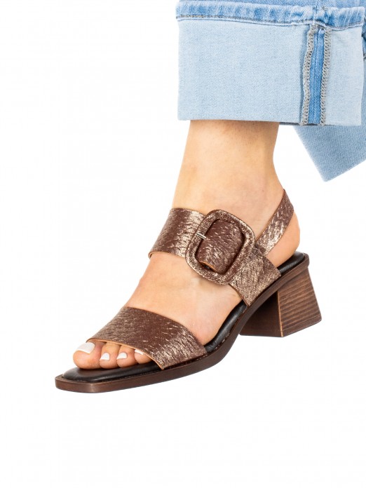 Woven Metallic Leather Sandal with Covered Buckle Woven Metallic Leather Sandal with Covered Buckle