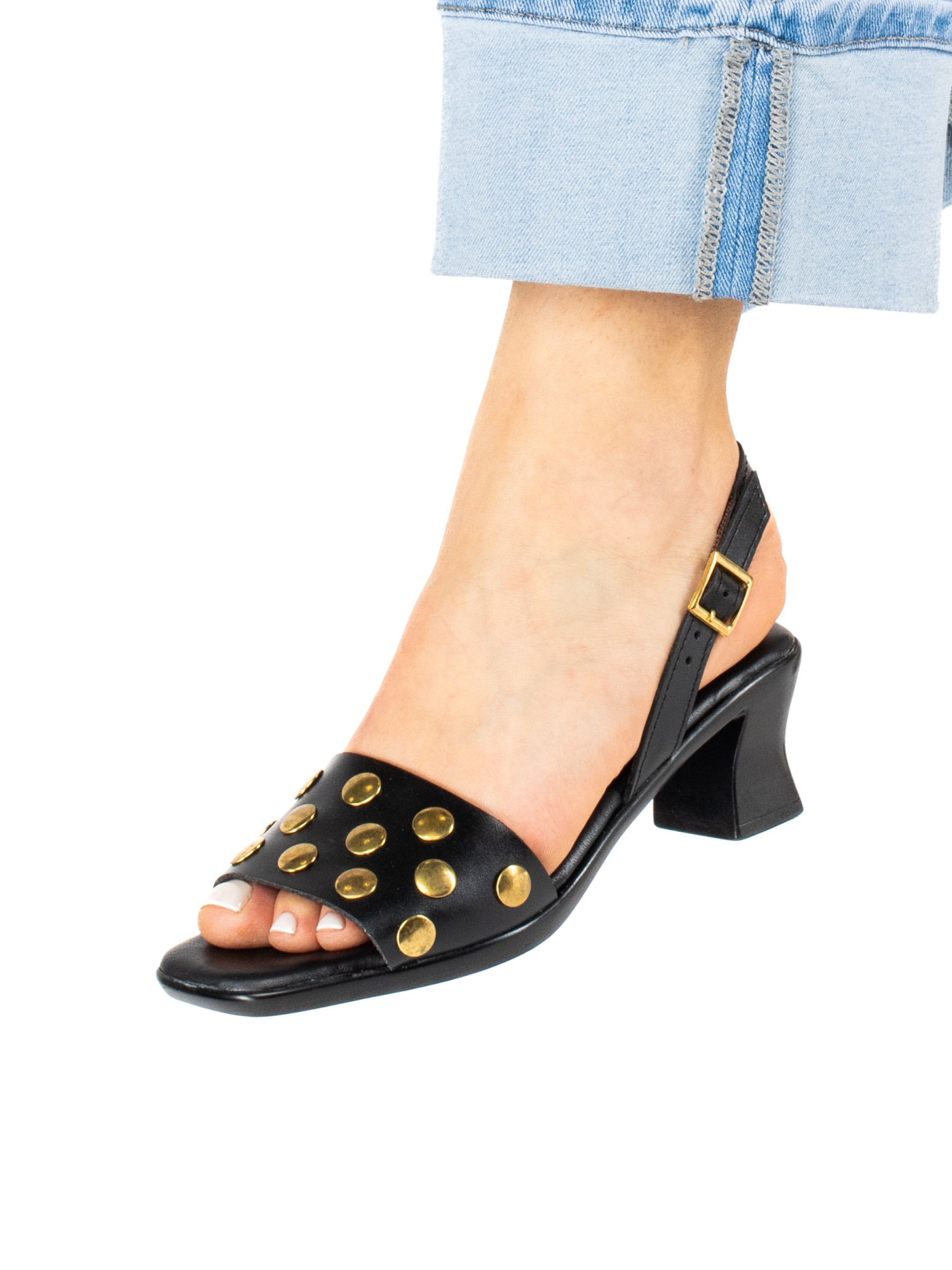 Kitten Heel Leather Sandal with Studs