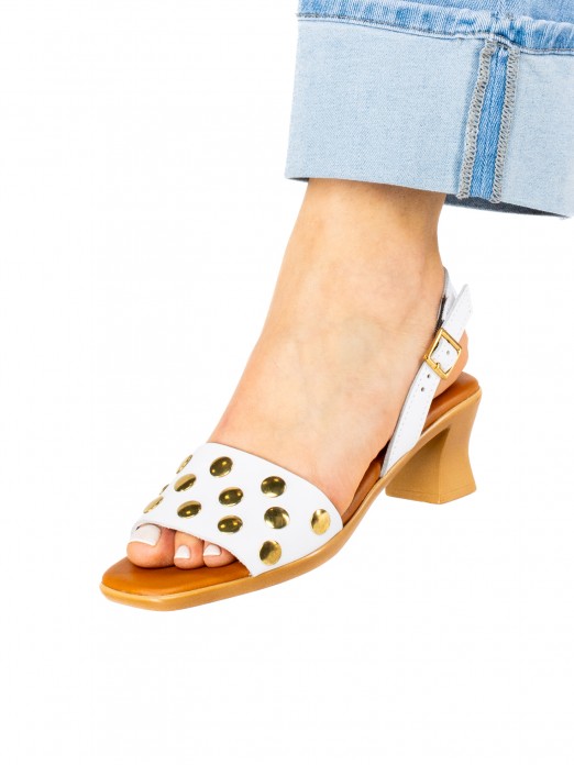 Kitten Heel Leather Sandal with Studs Kitten Heel Leather Sandal with Studs