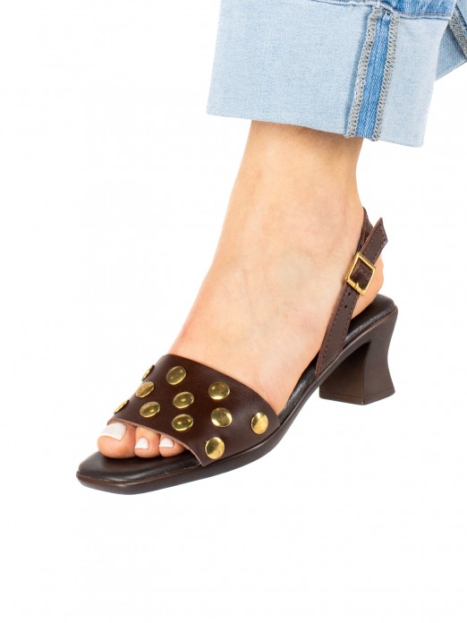 Kitten Heel Leather Sandal with Studs Kitten Heel Leather Sandal with Studs