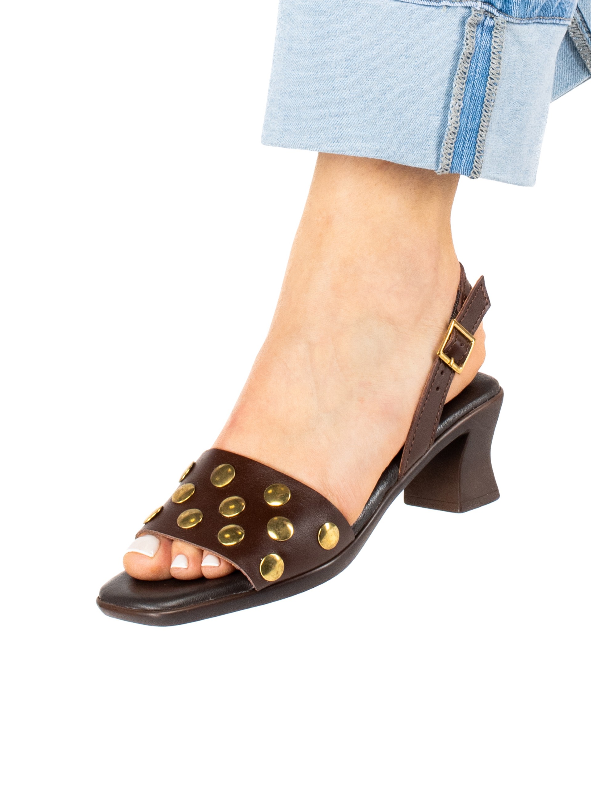 Kitten Heel Leather Sandal with Studs