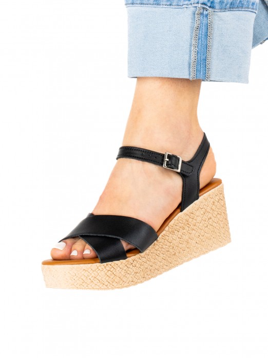 Women’s Leather Wedge Sandal with Crossed Straps Women’s Leather Wedge Sandal with Crossed Straps