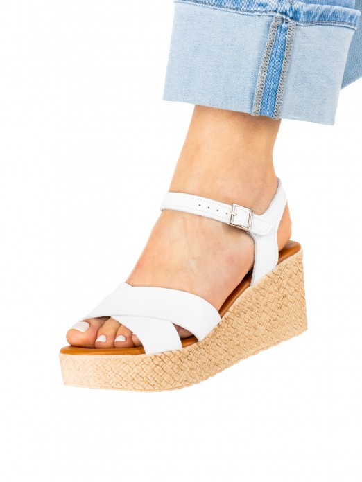 Women’s Leather Wedge Sandal with Crossed Straps Women’s Leather Wedge Sandal with Crossed Straps