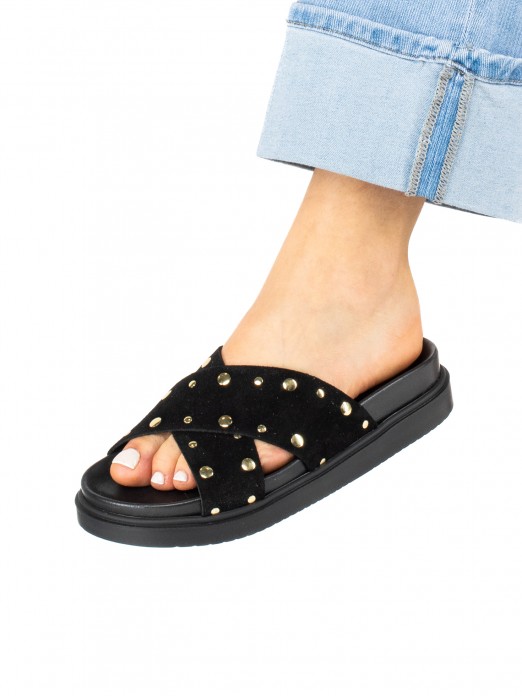 Women’s Suede Slide with Metallic Studs Women’s Suede Slide with Metallic Studs
