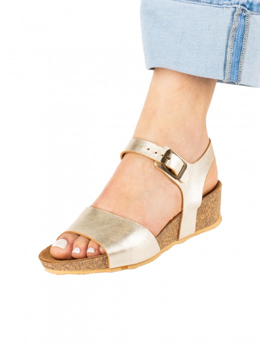 Bio Wedge Sandal in Laminated Leather Bio Wedge Sandal in Laminated Leather