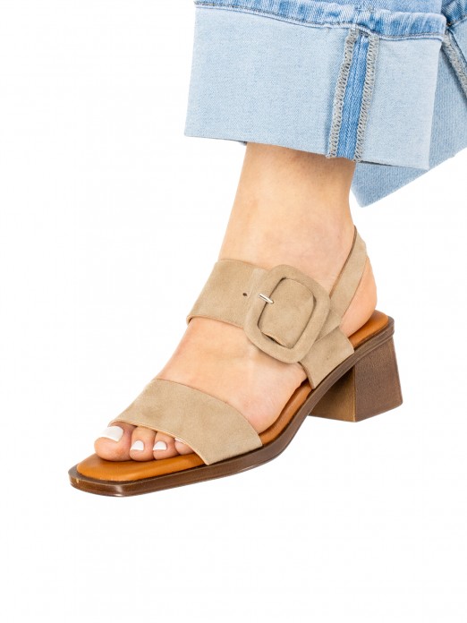 Woven Suede Sandal with Covered Buckle