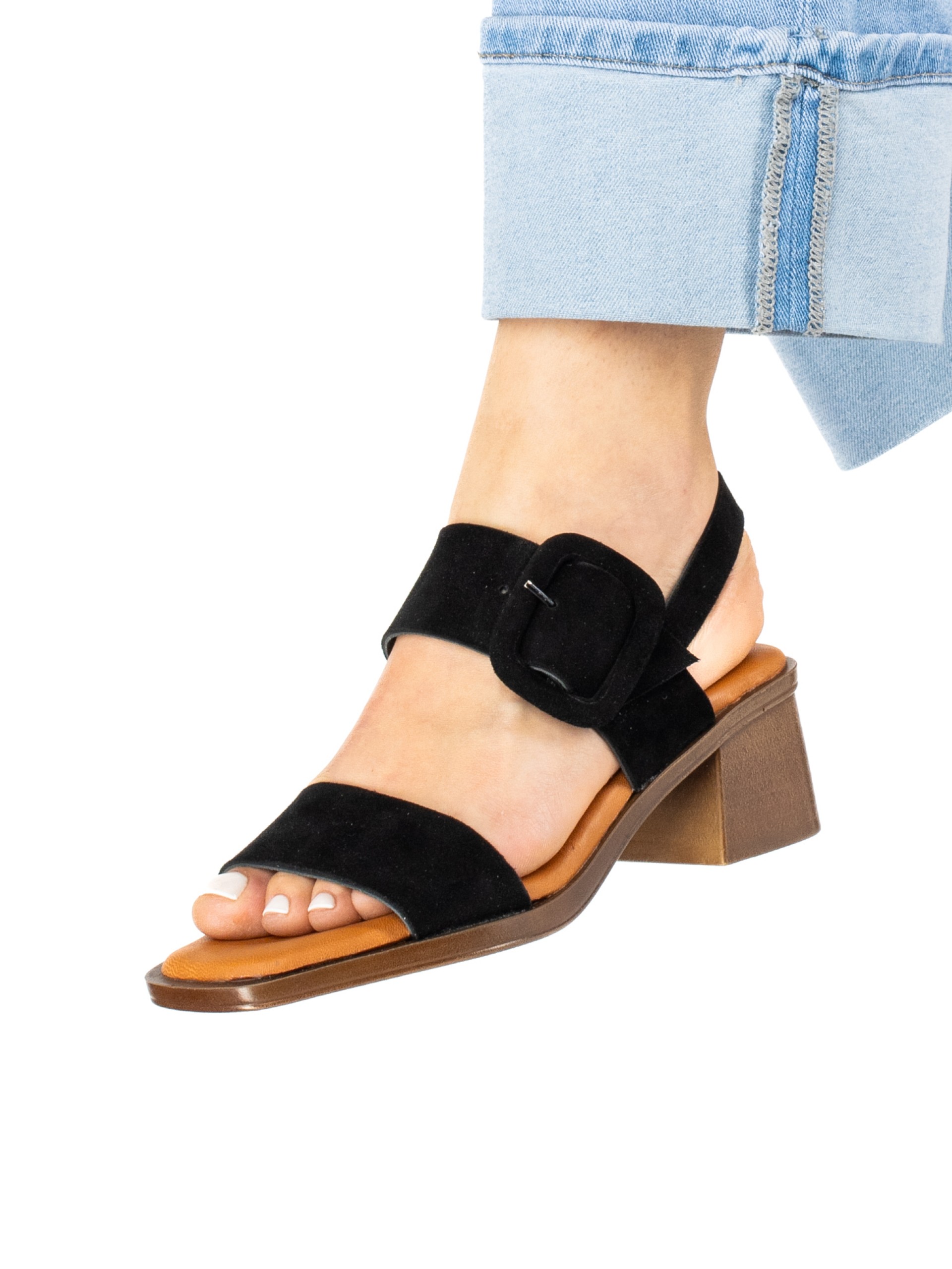Woven Suede Sandal with Covered Buckle