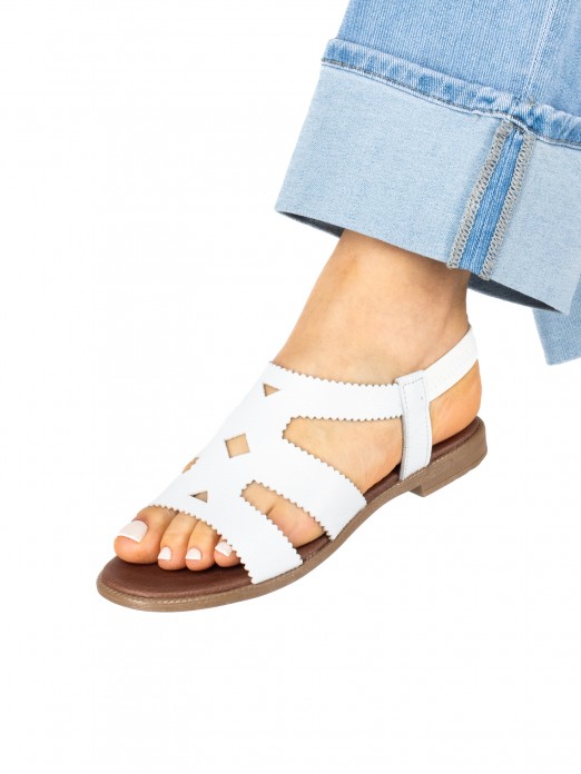 Women's Flat Leather Sandal with Cutouts Women's Flat Leather Sandal with Cutouts