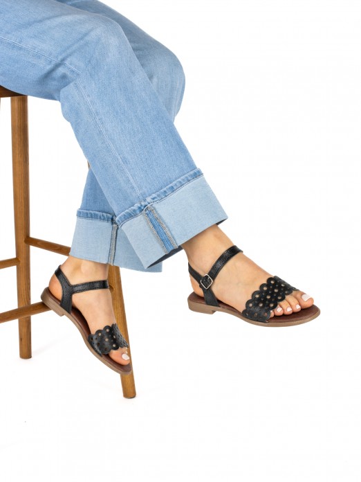 Women's Flat Leather Sandal with Cutouts