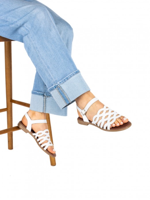 Women's Flat Leather Sandal with Cutouts Women's Flat Leather Sandal with Cutouts