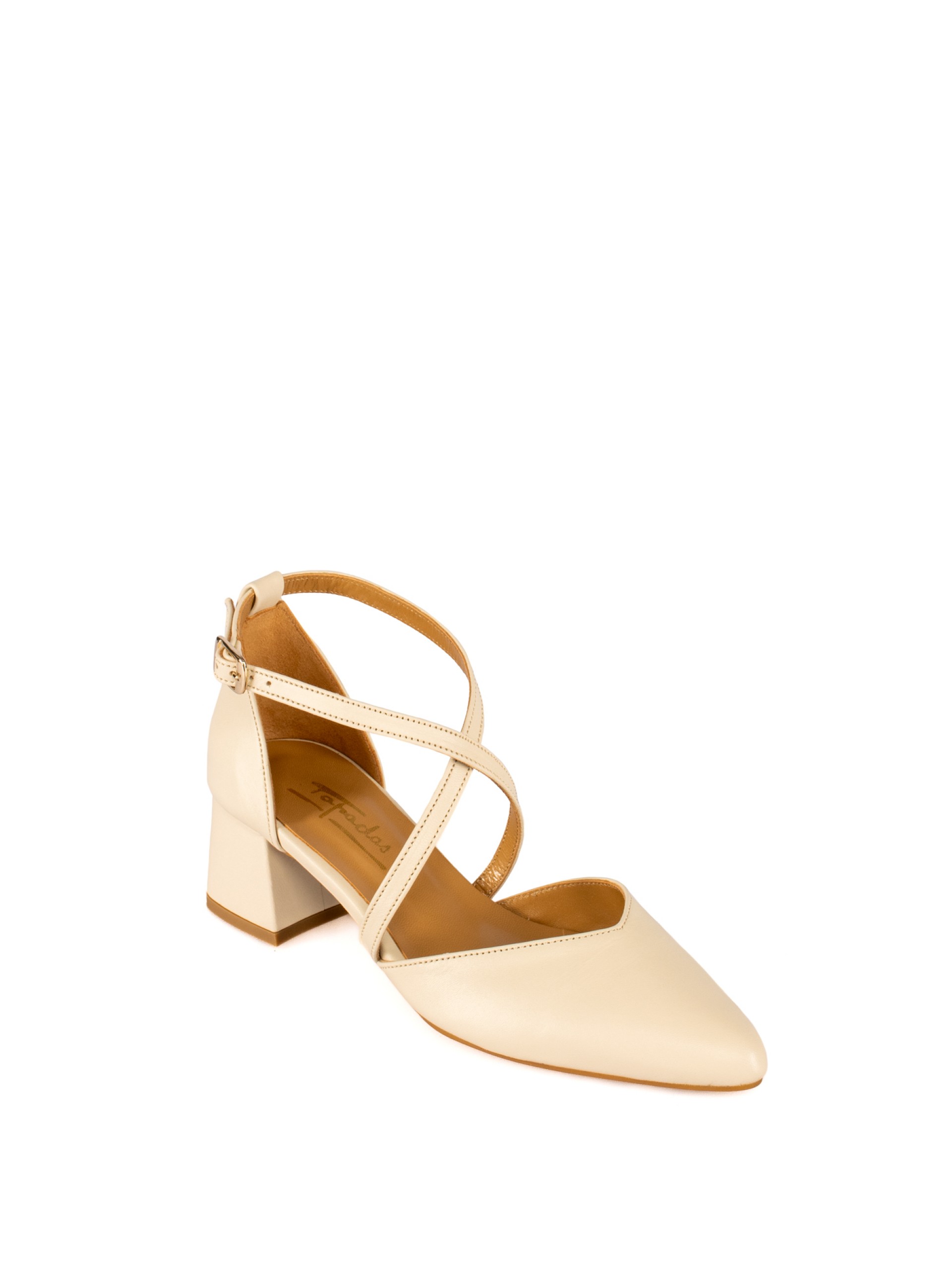 Mid Heel Leather Shoe with Cross Straps