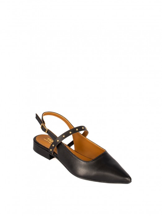Women’s leather flat shoe with studded strap Women’s leather flat shoe with studded strap
