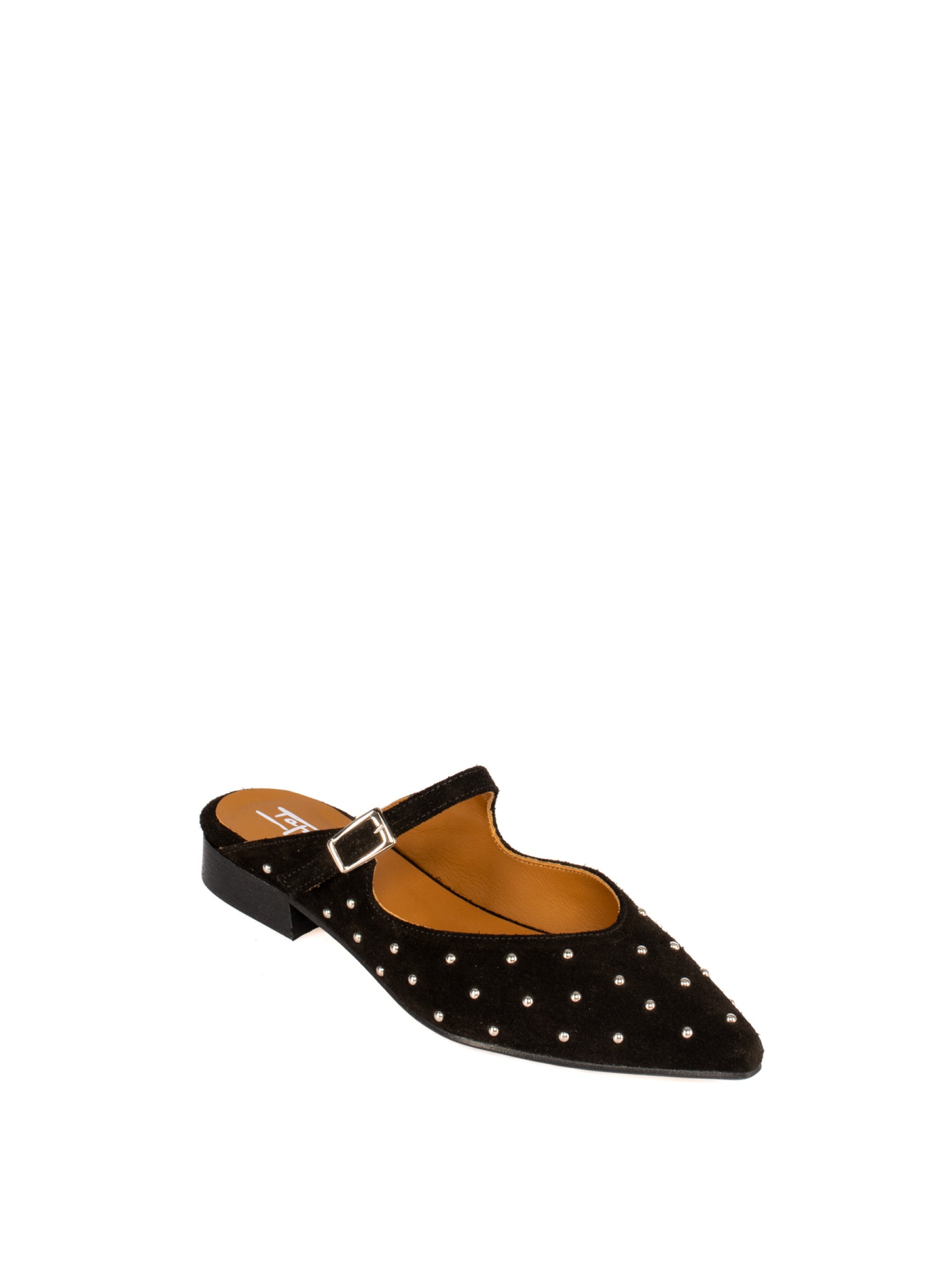 Women’s suede flat mule with studs