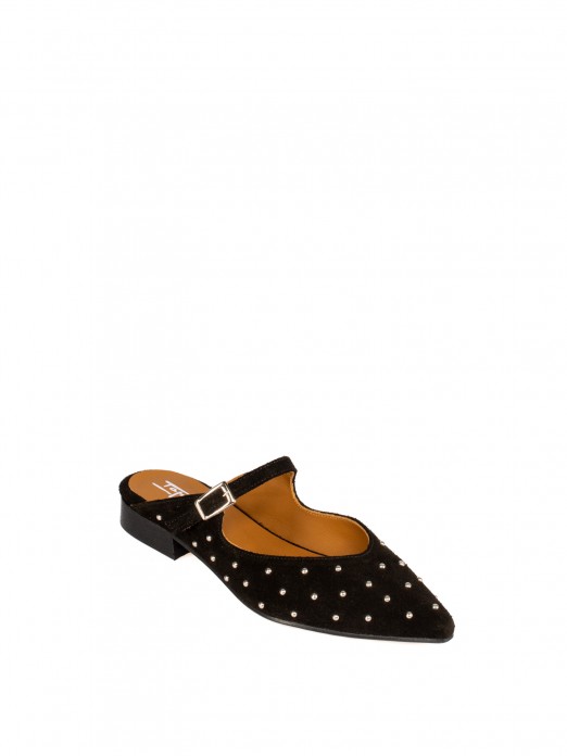 Women’s suede flat mule with studs Women’s suede flat mule with studs