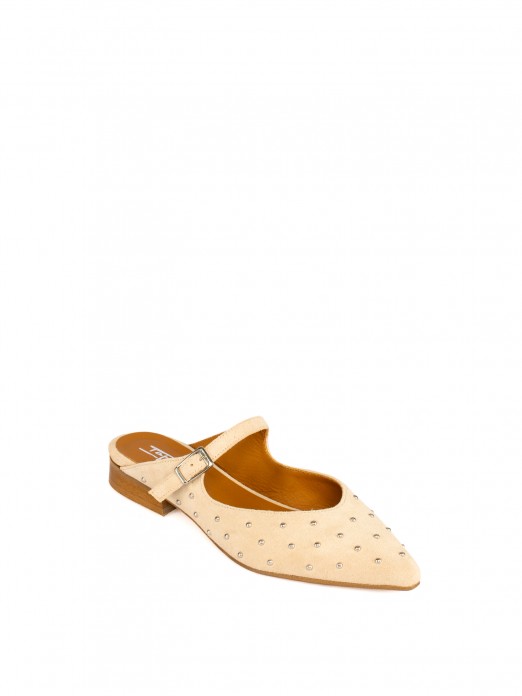 Women’s suede flat mule with studs Women’s suede flat mule with studs
