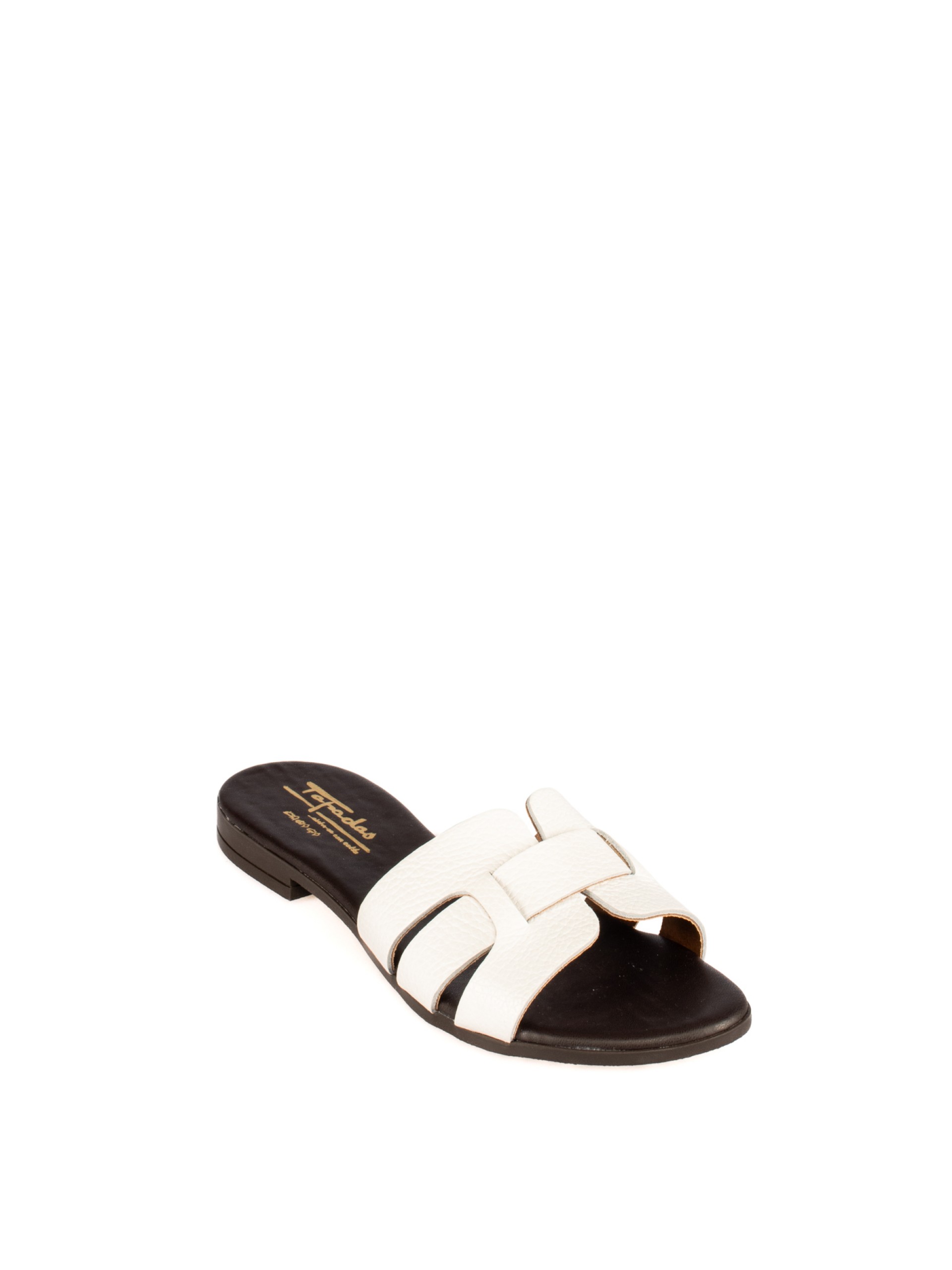 Women’s Black Leather Slide with Crossed Straps