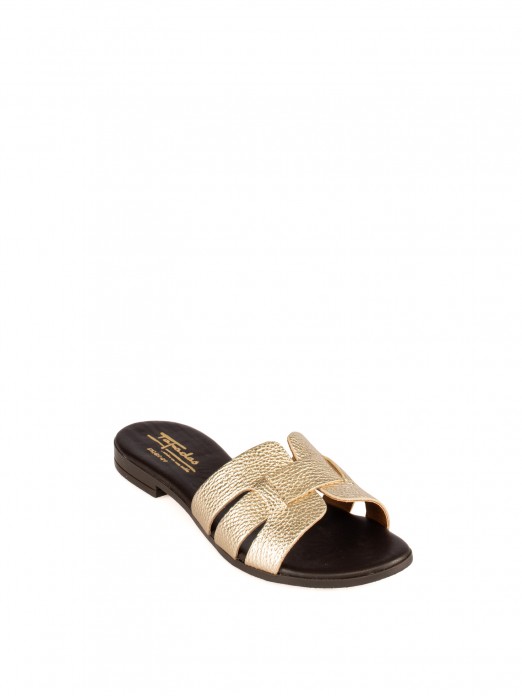 Women’s Black Leather Slide with Crossed Straps Women’s Black Leather Slide with Crossed Straps