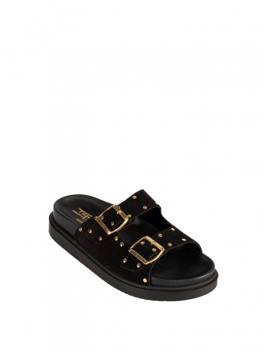Women’s Suede Slide with Buckles and Studs Women’s Suede Slide with Buckles and Studs