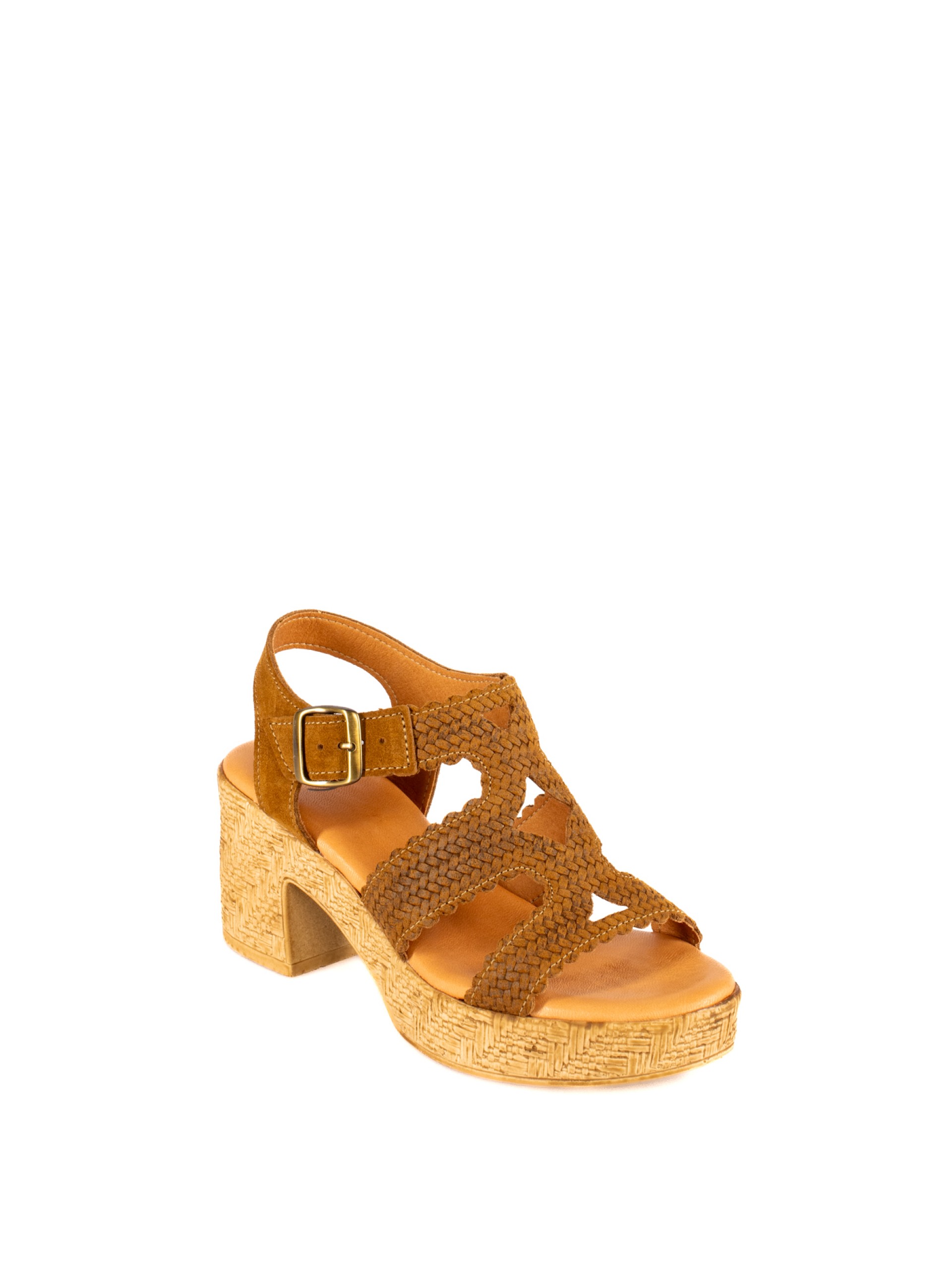 High Platform Heel Suede Sandal with Wide Straps