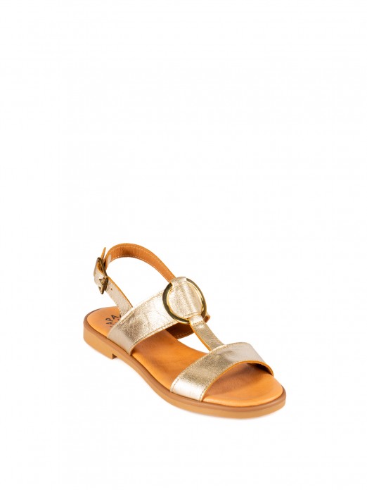 Flat Leather Sandal with Gold Detail Flat Leather Sandal with Gold Detail