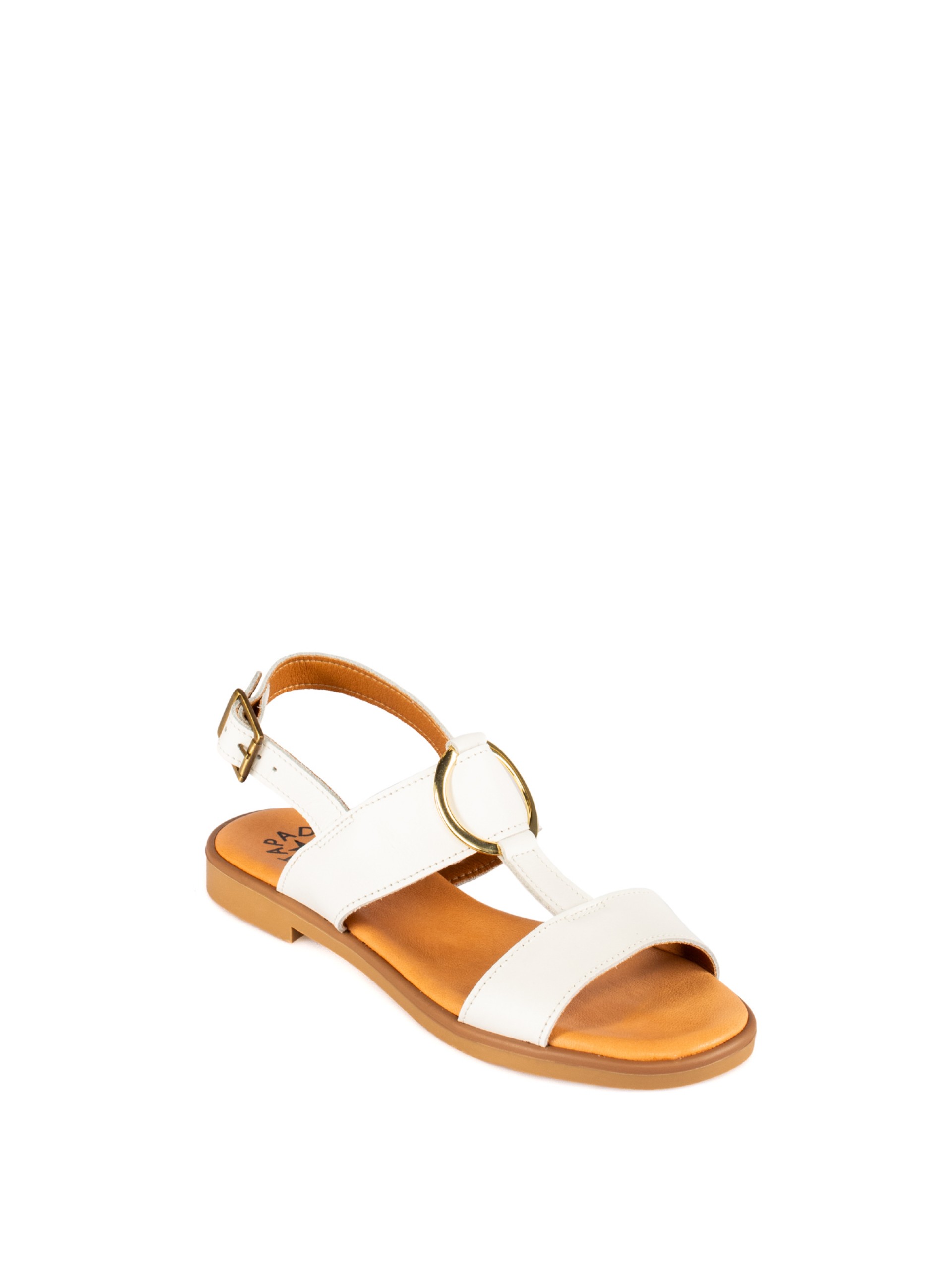 Flat Leather Sandal with Gold Detail