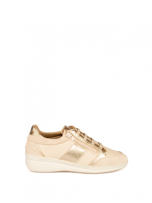 Comfortable leather shoe with laces and zipper. Comfortable leather shoe with laces and zipper.