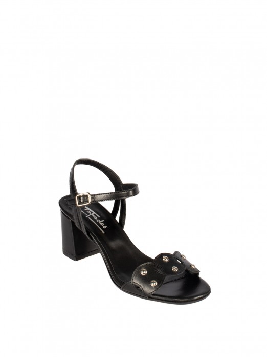 High-heeled leather sandal with studs High-heeled leather sandal with studs