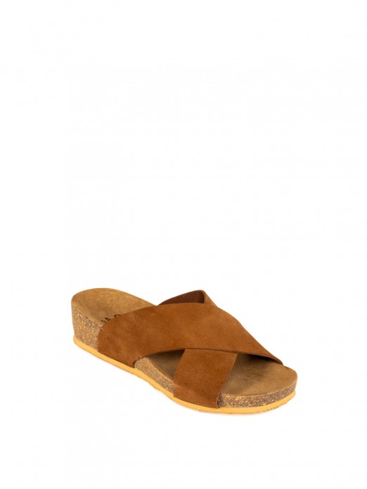 Bio Cross-Strap Slide Sandal in Suede with Wedge Bio Cross-Strap Slide Sandal in Suede with Wedge